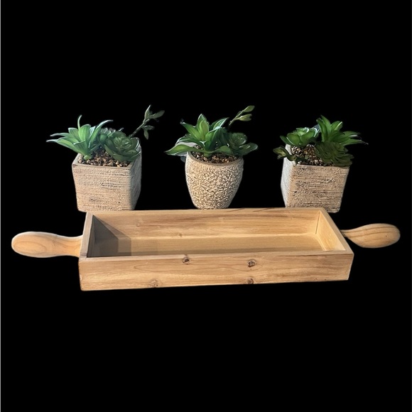 Artificial Succulents in a Rustic Wood Planter Centerpiece - Picture 2 of 3